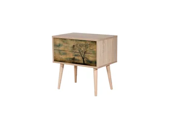 Vellavie Sängbord 60 cm med Förvaring 2 Lådor Trädsilhuett - Brun/Grön - Möbler - Sovrum - Sängbord