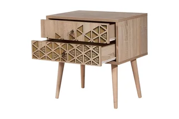 Vellavie Sängbord 60 cm med Förvaring 2 Lådor Trianglar - Brun/Ek - Möbler - Sovrum - Sängbord