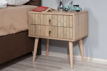 Vellavie Sängbord 60 cm med Förvaring 2 Lådor Vertikalt Pane - Ljusbrun - Möbler - Sovrum - Sängbord