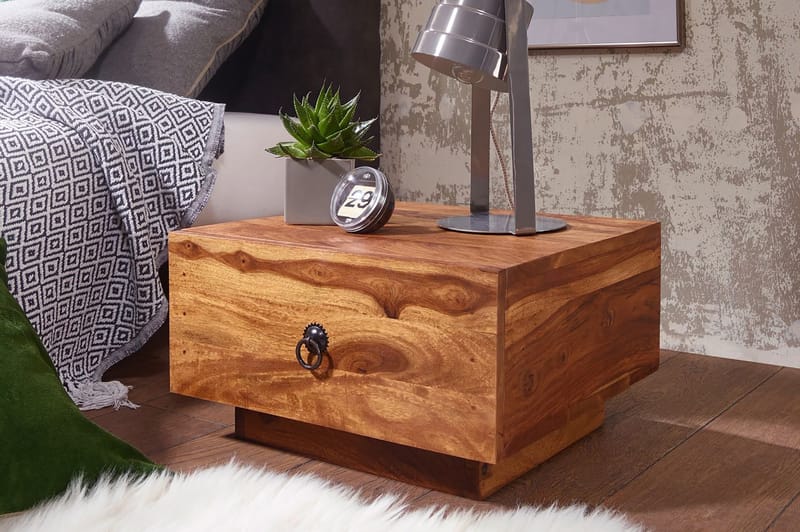VERDIER Sängbord 40 cm med Förvaring Låda Massivt Trä - Möbler - Sovrum - Sängbord