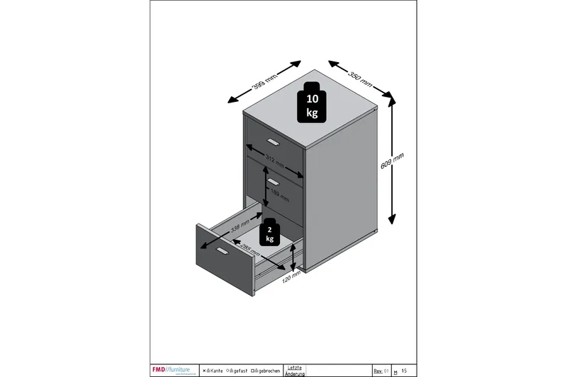 Virginia Sängbord 35 cm med Förvaring 3 Lådor - Grå - Möbler - Sovrum - Sängbord