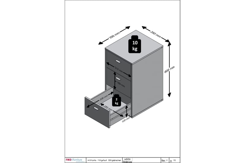 Virginia Up Sängbord 35 cm med Förvaring 3 Lådor - Vit - Möbler - Sovrum - Sängbord
