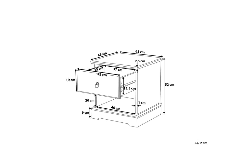 WELZENBACH Sängbord 48 cm med Förvaring Låda + Hylla Vit - Sängbord - Bord