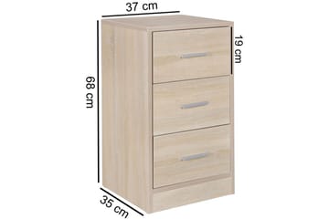 Sängbord Wohnling för resårbotten, 68 cm hög och 3 lådor i modern design Sonoma - Sonoma - Möbler - Sovrum - Sängbord