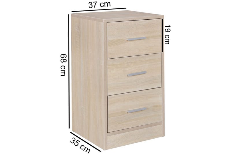 Sängbord Wohnling för resårbotten, 68 cm hög och 3 lådor i modern design Sonoma - Sonoma - Möbler - Sovrum - Sängbord