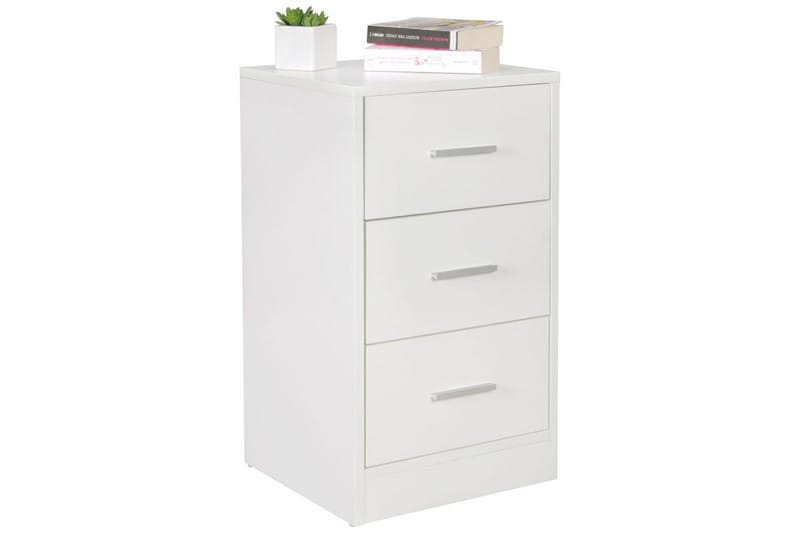 Sängbord Wohnling för resårbotten, 68 cm hög och 3 lådor i modern design Vit - Vit - Möbler - Sovrum - Sängbord