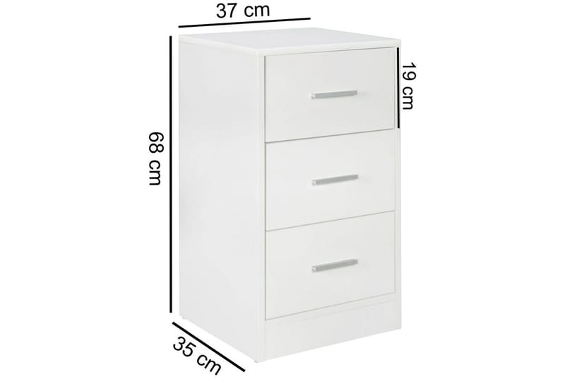Sängbord Wohnling för resårbotten, 68 cm hög och 3 lådor i modern design Vit - Vit - Möbler - Sovrum - Sängbord