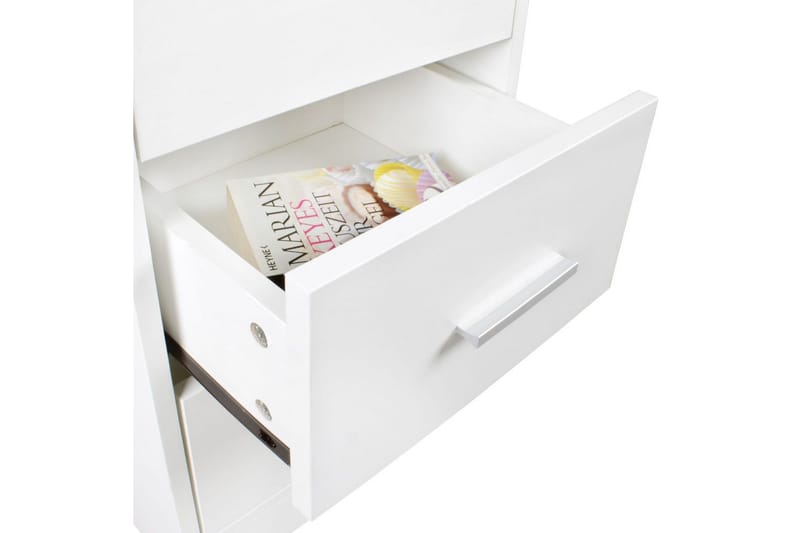 Sängbord Wohnling för resårbotten, 68 cm hög och 3 lådor i modern design Vit - Vit - Möbler - Sovrum - Sängbord