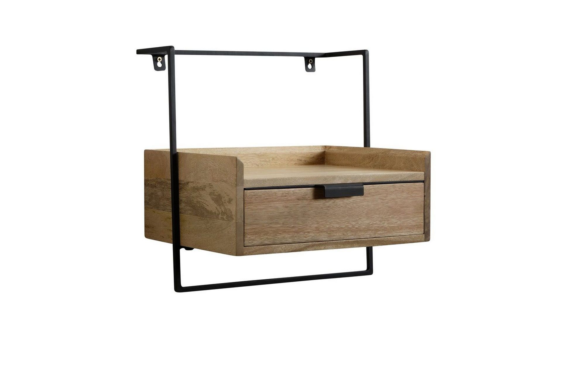 sängbord wohnling för väggmontering, gjord av massiv mangoträ, med 1 låda, hylla i industriell stil ljusbrun - ljusbrun