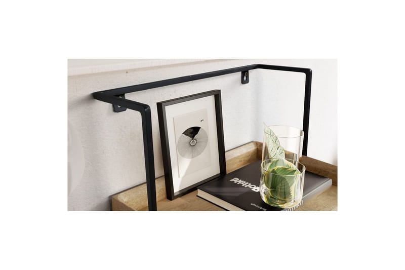 Sängbord Wohnling för väggmontering, gjord av massiv mangoträ, med 1 låda, hylla i industriell stil Ljusbrun - Ljusbrun - Möbler - Sovrum - Sängbord