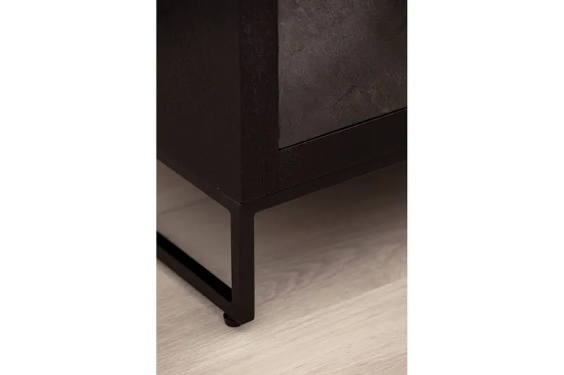 Sängbord Wohnling gjord av massivt trä för boxspringbädd med 3 lådor, skifferlook, i lantlig stil Svart - Svart - Möbler - Sovrum - Sängbord