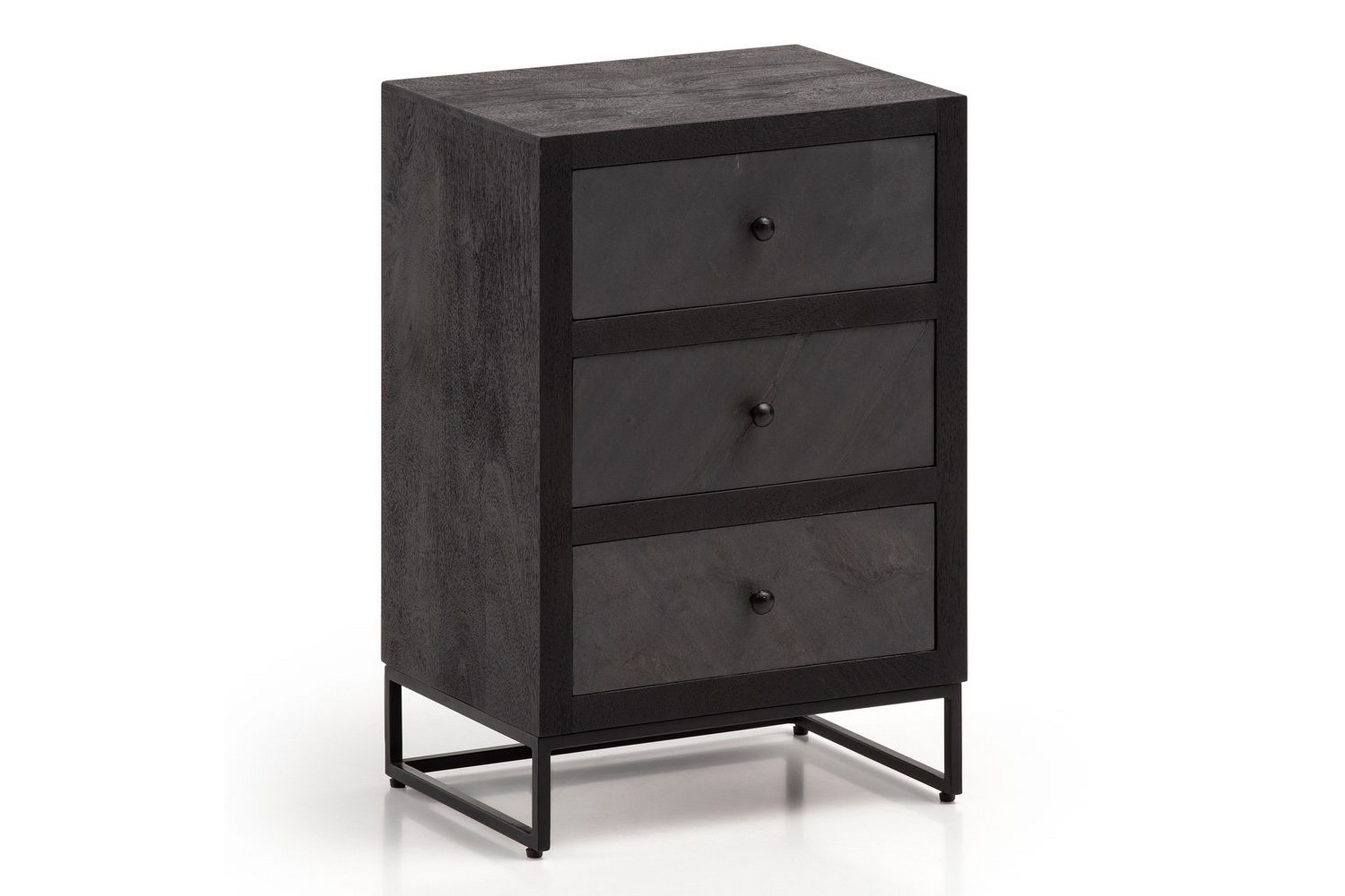 sängbord wohnling gjord av massivt trä för boxspringbädd med 3 lådor, skifferlook, i lantlig stil svart - svart