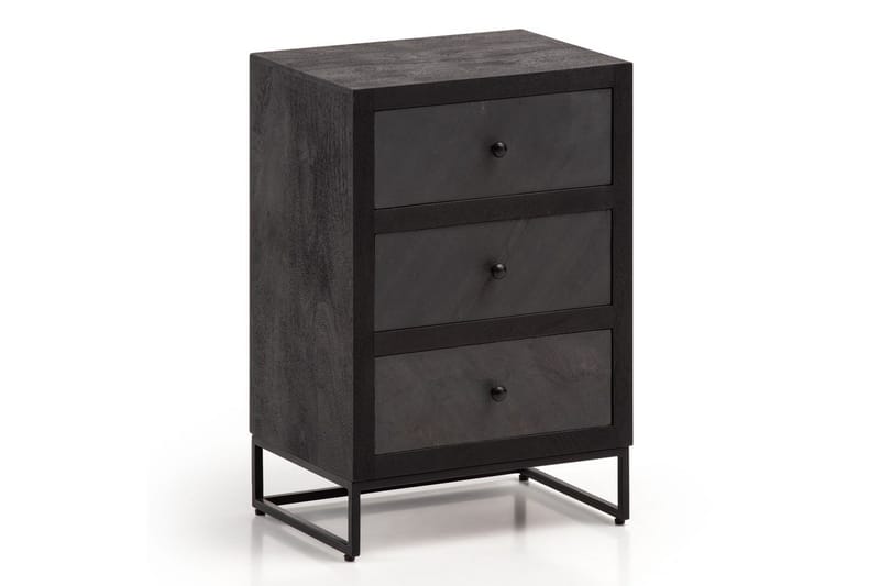 Sängbord Wohnling gjord av massivt trä för boxspringbädd med 3 lådor, skifferlook, i lantlig stil Svart - Svart - Möbler - Sovrum - Sängbord