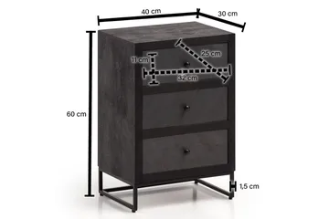 Sängbord Wohnling gjord av massivt trä för boxspringbädd med 3 lådor, skifferlook, i lantlig stil Svart - Svart - Möbler - Sovrum - Sängbord