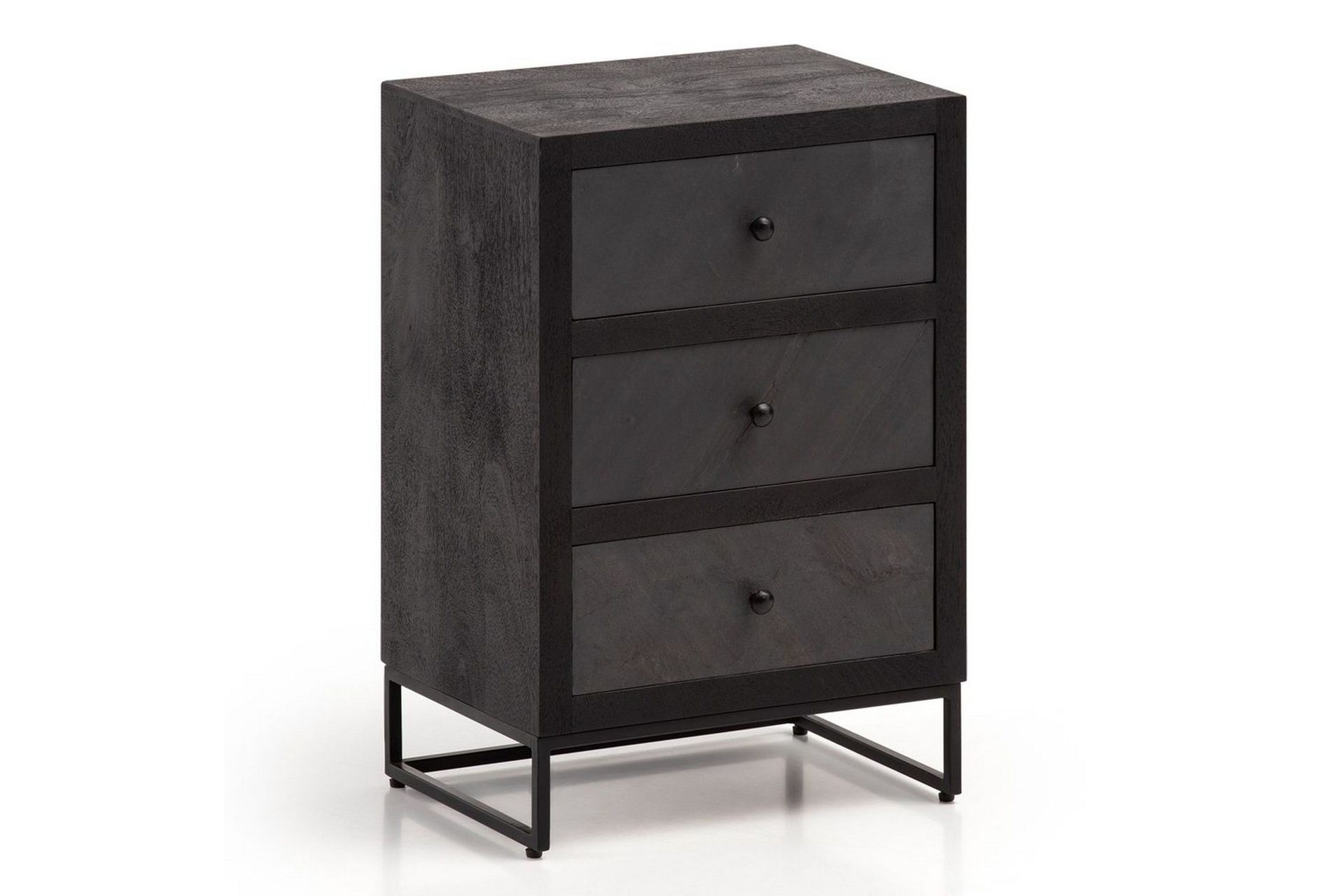 sängbord wohnling gjord av massivt trä för boxspringbädd med 3 lådor, skifferlook, i lantlig stil svart - svart