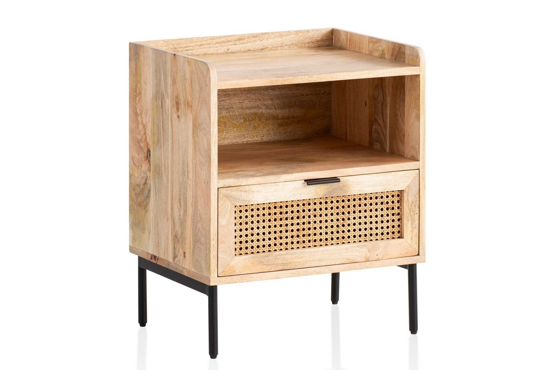 sängbord wohnling massivt mangoträ med 1 låda en förvaringsbricka med wienerflätning -