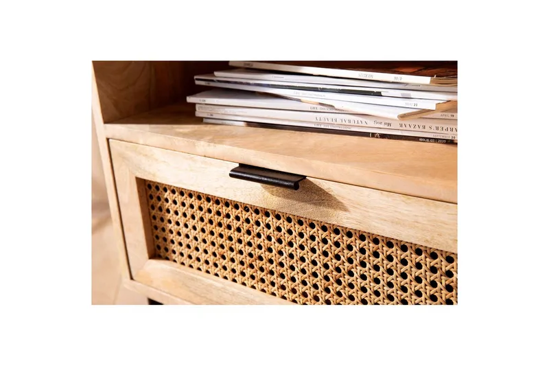 Sängbord Wohnling Massivt Mangoträ med 1 Låda En Förvaringsbricka med Wienerflätning - Möbler - Sovrum - Sängbord