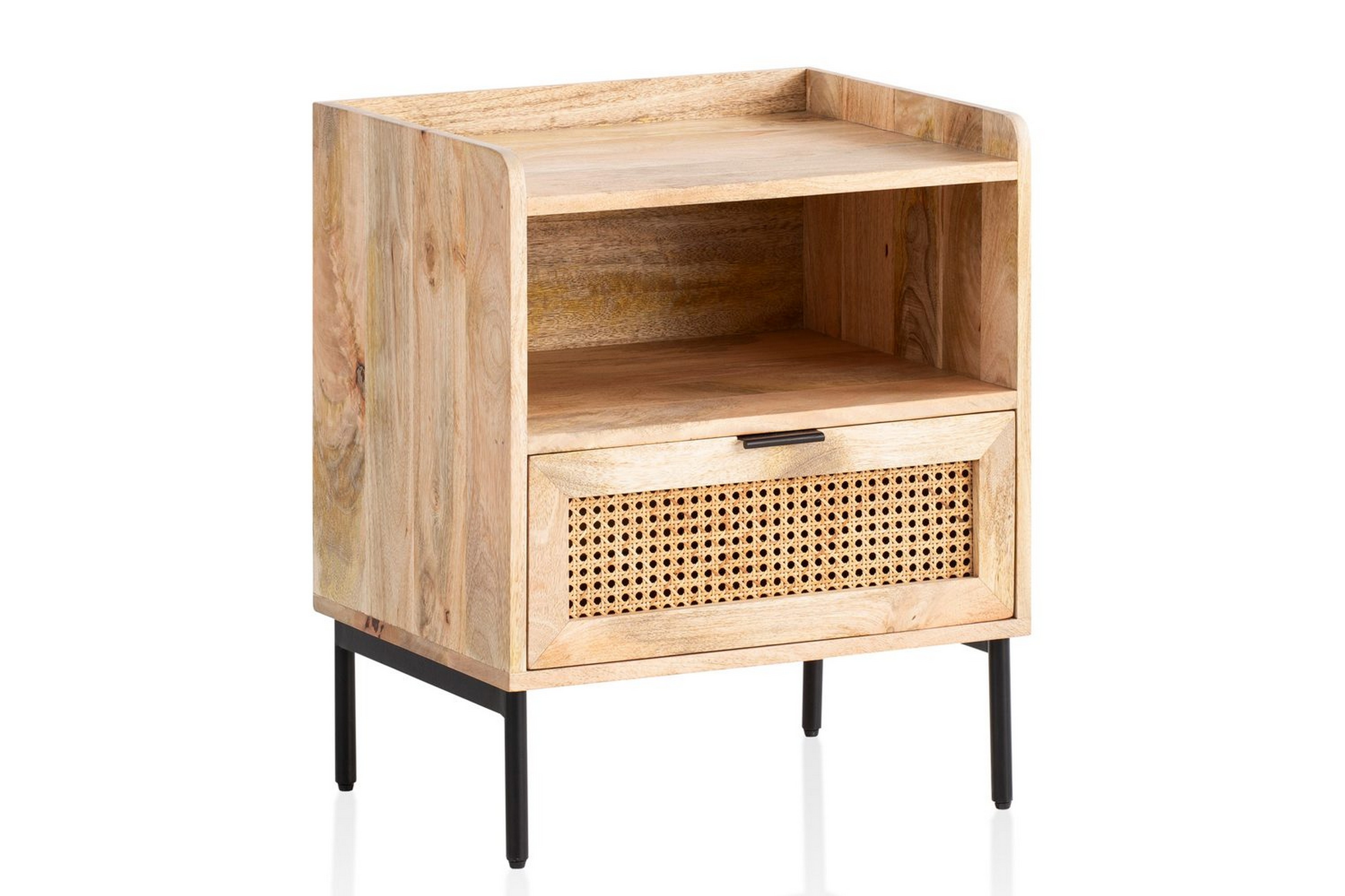 sängbord wohnling massivt mangoträ med 1 låda en förvaringsbricka med wienerflätning -