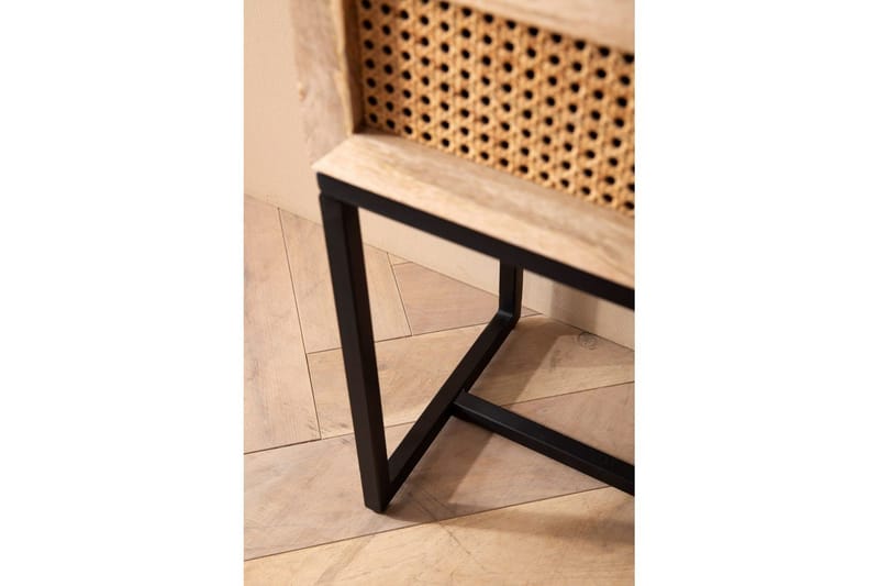 Sängbord Wohnling Massivt Mangoträ med 1 Låda med Wienerflätning I En Industriell Stil - Möbler - Sovrum - Sängbord