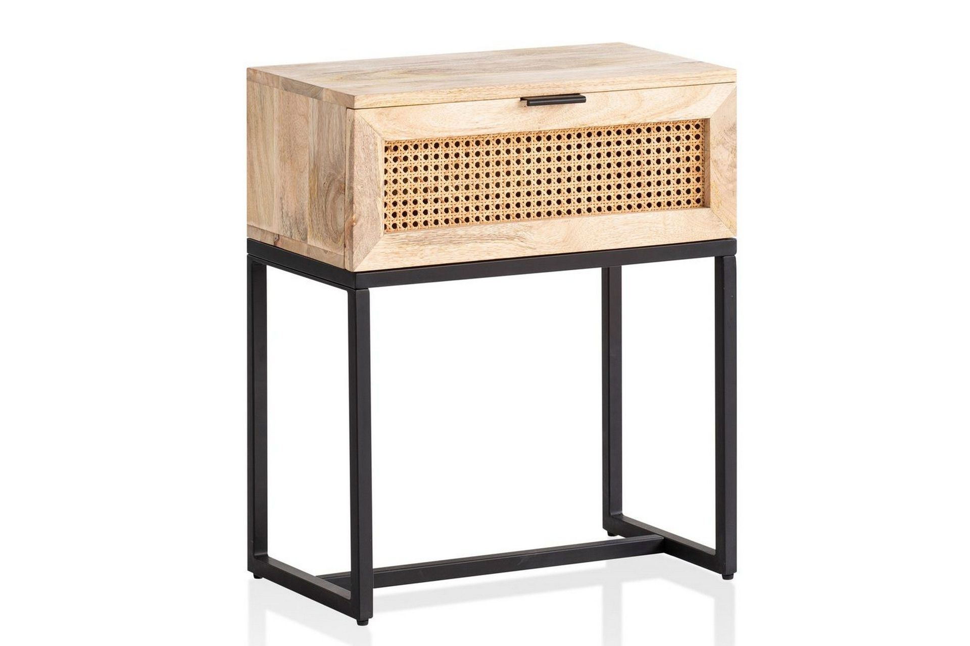 sängbord wohnling massivt mangoträ med 1 låda med wienerflätning i en industriell stil -