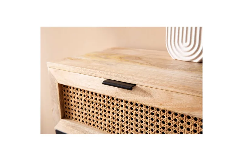 Sängbord Wohnling Massivt Mangoträ med 1 Låda med Wienerflätning I En Industriell Stil - Möbler - Sovrum - Sängbord