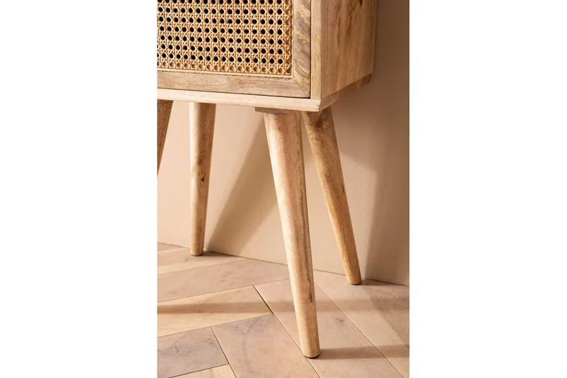 Sängbord Wohnling Massivt mangoträ med 1 låda med wienerflätverk i modern stil Ljusbrun - Ljusbrun - Möbler - Sovrum - Sängbord