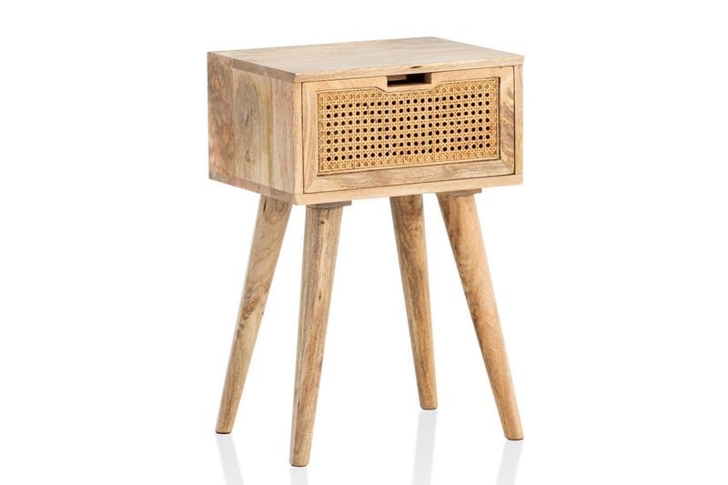 Sängbord Wohnling Massivt mangoträ med 1 låda med wienerflätverk i modern stil Ljusbrun - Ljusbrun - Möbler - Sovrum - Sängbord