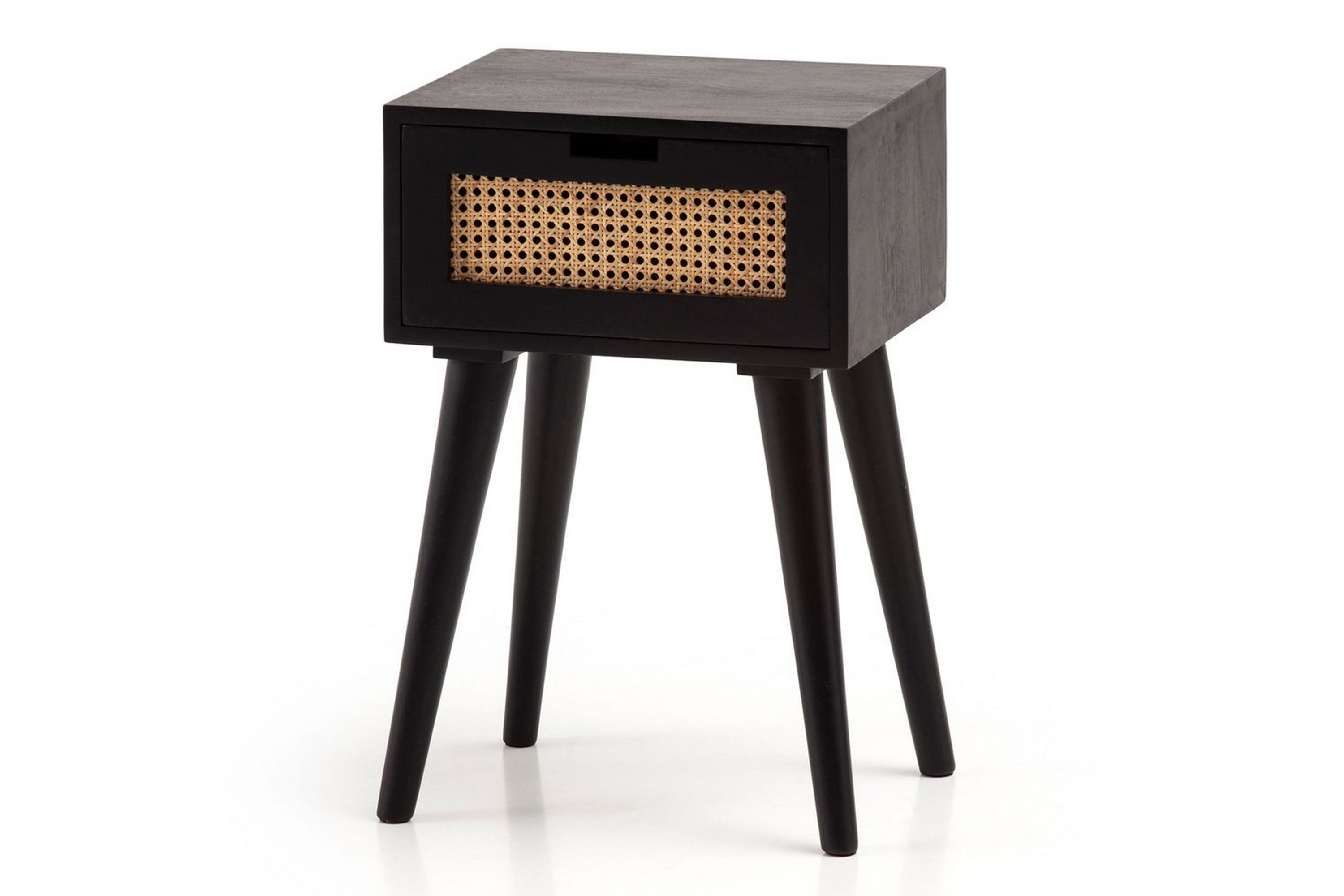 sängbord wohnling massivt mangoträ med 1 låda med wienerflätverk i modern stil svart - svart