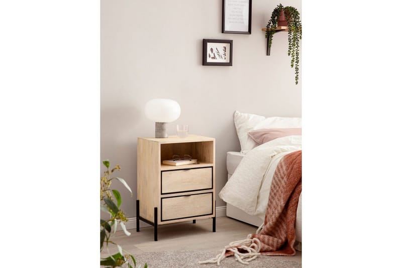 Sängbord Wohnling Massivt Mangoträ med 2 Lådor Ett Förvaringsfack - Möbler - Sovrum - Sängbord