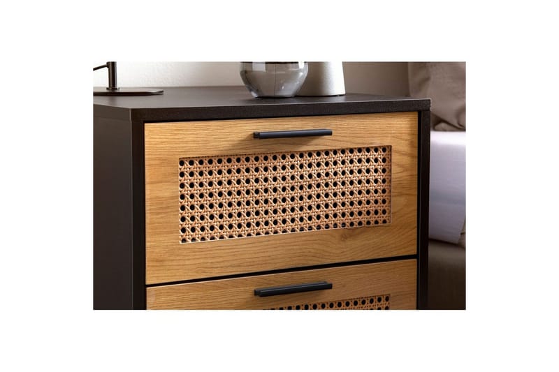 Sängbord Wohnling Massivt mangoträ med 2 lådor med Wiens flätverk i industriell stil - Möbler - Sovrum - Sängbord