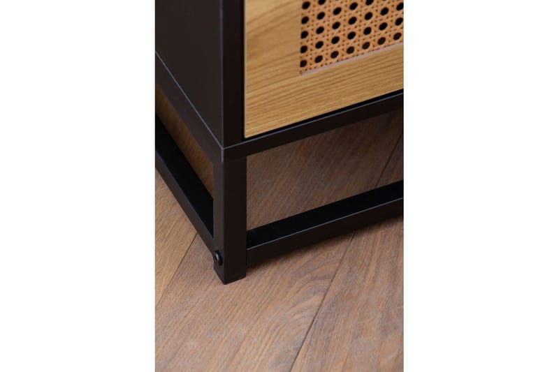 Sängbord Wohnling Massivt mangoträ med 2 lådor med Wiens flätverk i industriell stil - Möbler - Sovrum - Sängbord