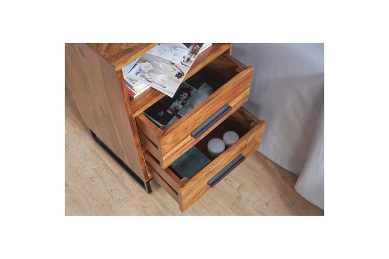 Sängbord Wohnling Massivt trä för kontinentalsängar med 2 lådor förvaringshylla lantlig stil - Möbler - Sovrum - Sängbord