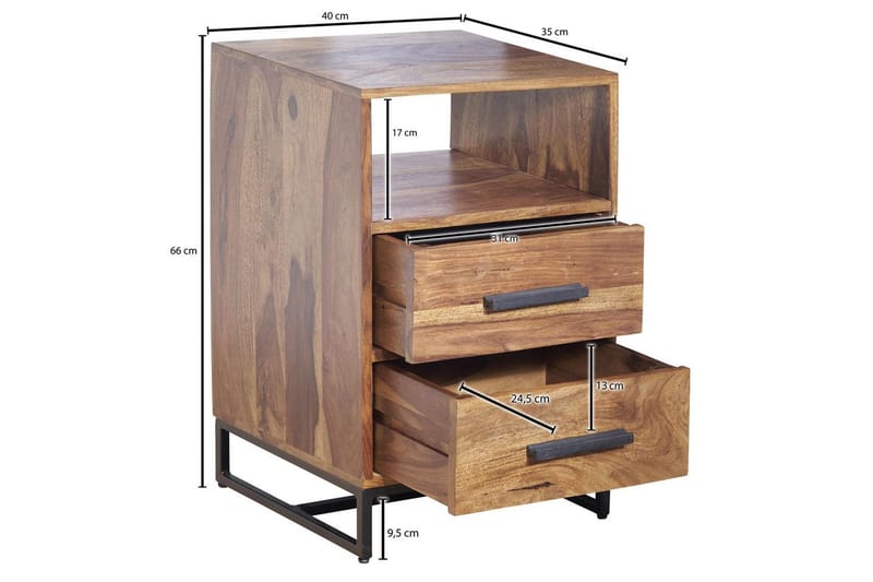 Sängbord Wohnling Massivt trä för kontinentalsängar med 2 lådor förvaringshylla lantlig stil - Möbler - Sovrum - Sängbord