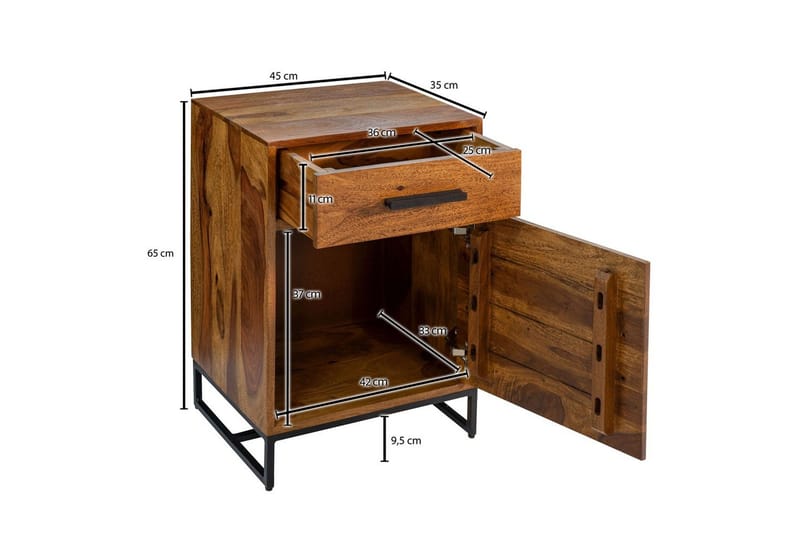 Sängbord Wohnling Massivt trä för kontinentalsängar med 3 lådor 1 dörr lantlig stil - Möbler - Sovrum - Sängbord