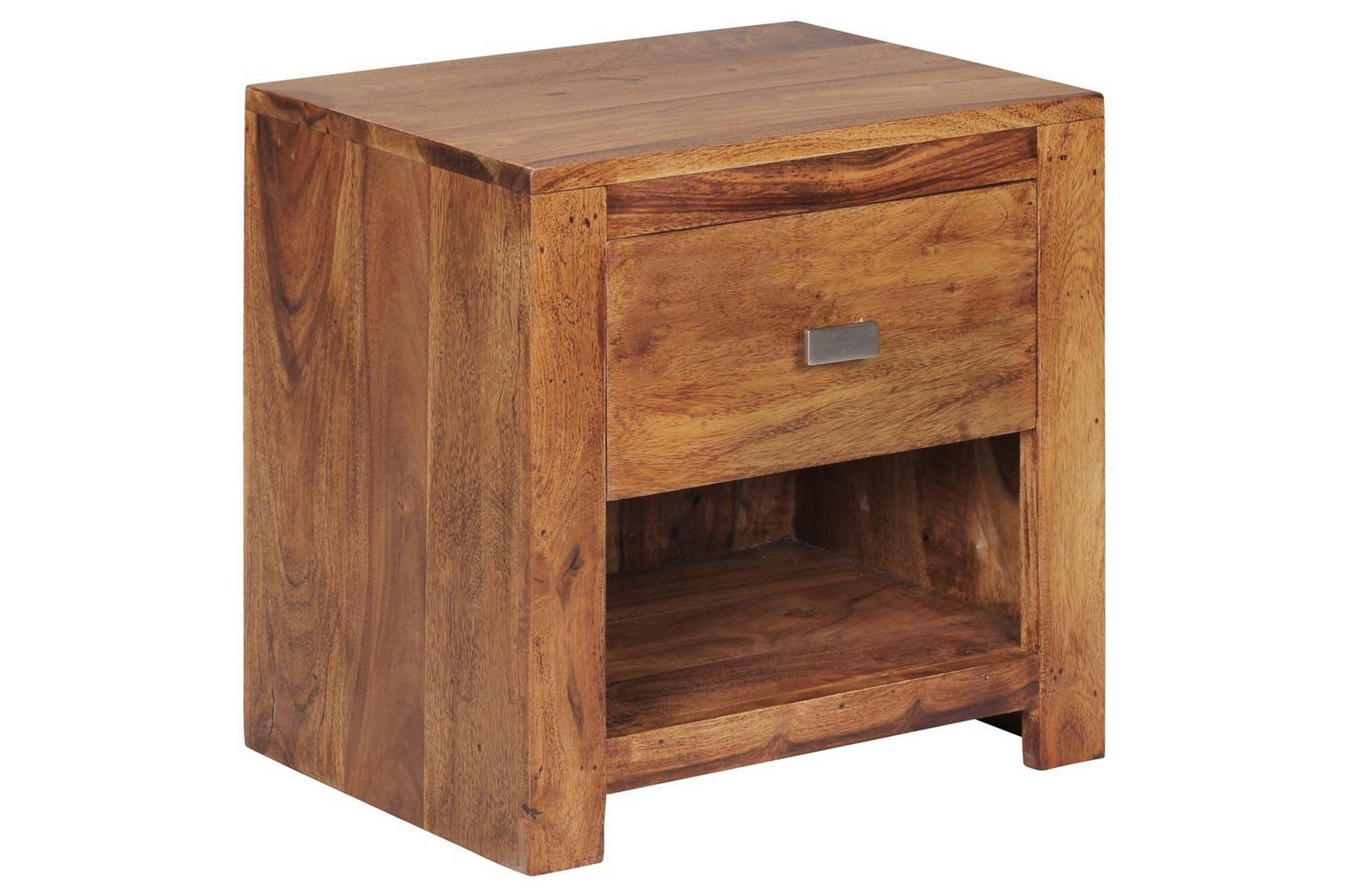 sängbord wohnling massivt trä med låda hylla lantligt -