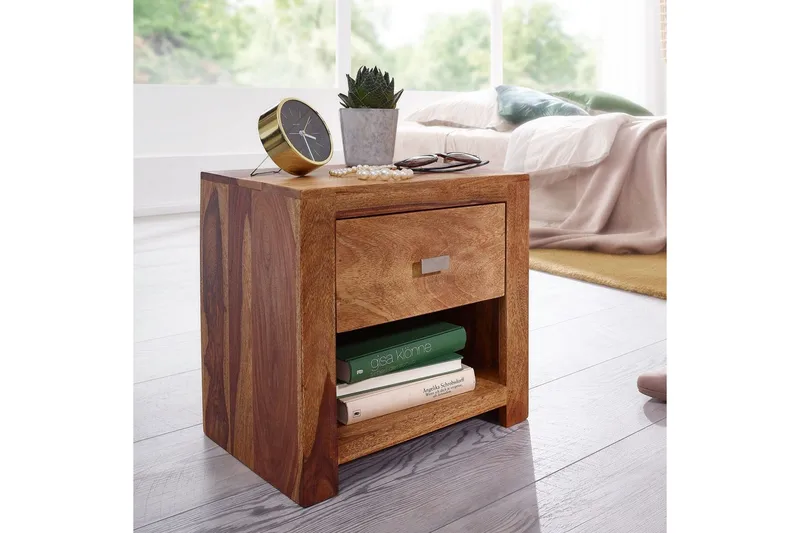 Sängbord Wohnling Massivt trä med låda hylla lantligt - Möbler - Sovrum - Sängbord