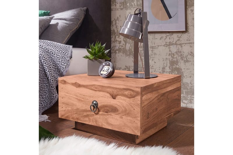 Sängbord Wohnling Massivt trä med låda och elegant handtag i låg design i lantlig stil Akacia - Akacia - Möbler - Sovrum - Sängbord