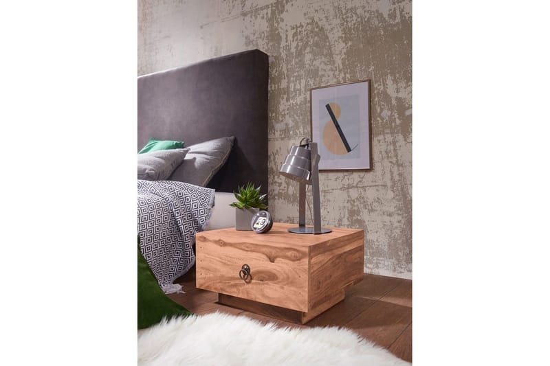 Sängbord Wohnling Massivt trä med låda och elegant handtag i låg design i lantlig stil Akacia - Akacia - Möbler - Sovrum - Sängbord