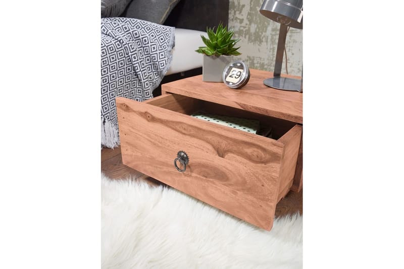 Sängbord Wohnling Massivt trä med låda och elegant handtag i låg design i lantlig stil Akacia - Akacia - Möbler - Sovrum - Sängbord