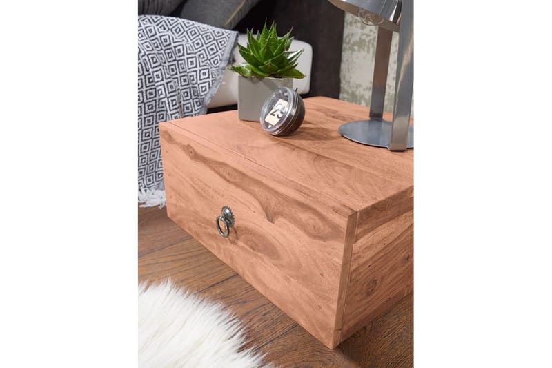 Sängbord Wohnling Massivt trä med låda och elegant handtag i låg design i lantlig stil Akacia - Akacia - Möbler - Sovrum - Sängbord
