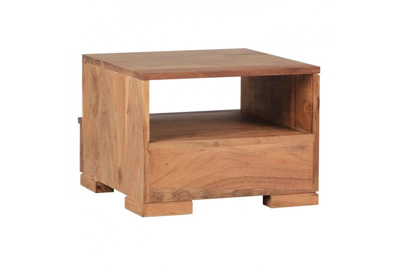 Sängbord Wohnling Massivt trä med låda och hylla i låg design i lantlig stil Akacia - Akacia - Möbler - Sovrum - Sängbord