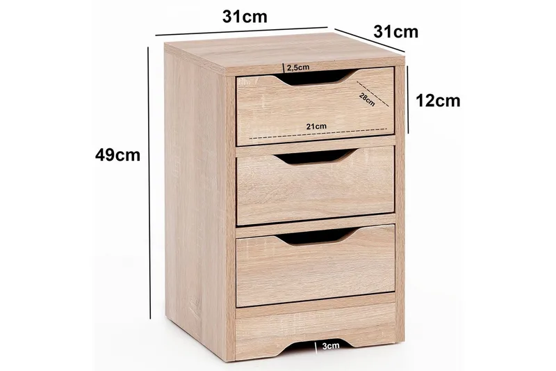 Sängbord Wohnling med 3 lådor i en enkel, modern design för boxspring-säng Sonoma - Sonoma - Möbler - Sovrum - Sängbord