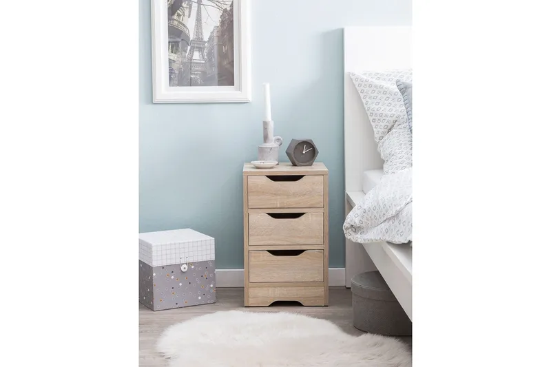 Sängbord Wohnling med 3 lådor i en enkel, modern design för boxspring-säng Sonoma - Sonoma - Möbler - Sovrum - Sängbord