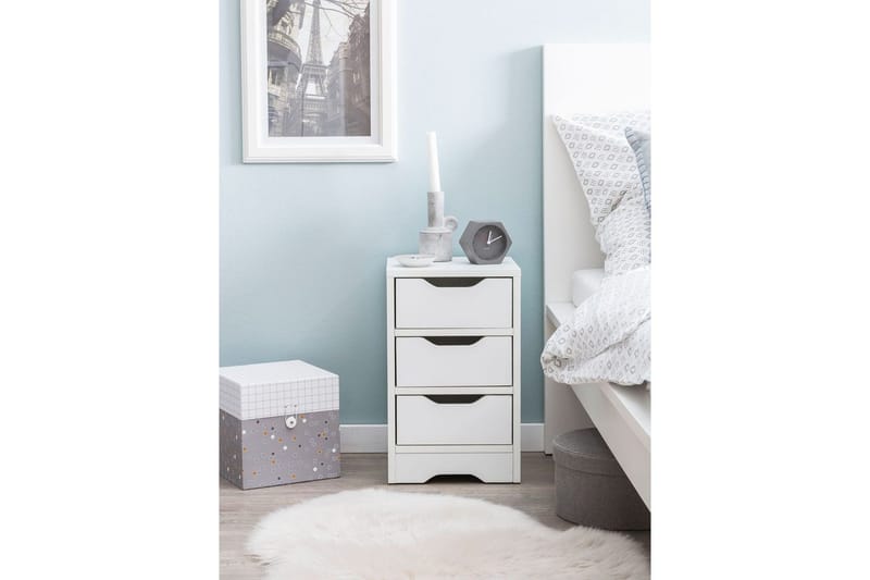 Sängbord Wohnling med 3 lådor i en enkel, modern design för boxspring-säng Vit - Vit - Möbler - Sovrum - Sängbord