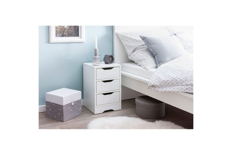 Sängbord Wohnling med 3 lådor i en enkel, modern design för boxspring-säng Vit - Vit - Möbler - Sovrum - Sängbord
