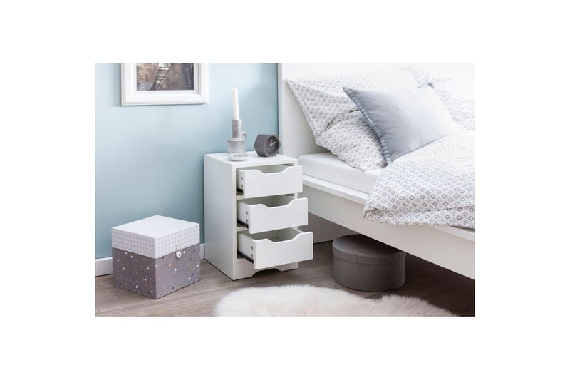 Sängbord Wohnling med 3 lådor i en enkel, modern design för boxspring-säng Vit - Vit - Möbler - Sovrum - Sängbord