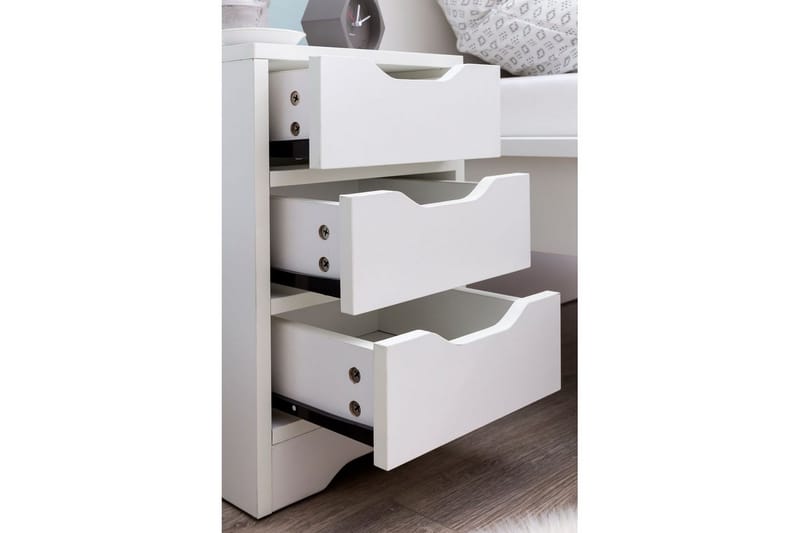 Sängbord Wohnling med 3 lådor i en enkel, modern design för boxspring-säng Vit - Vit - Möbler - Sovrum - Sängbord