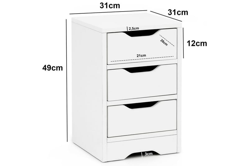 Sängbord Wohnling med 3 lådor i en enkel, modern design för boxspring-säng Vit - Vit - Möbler - Sovrum - Sängbord
