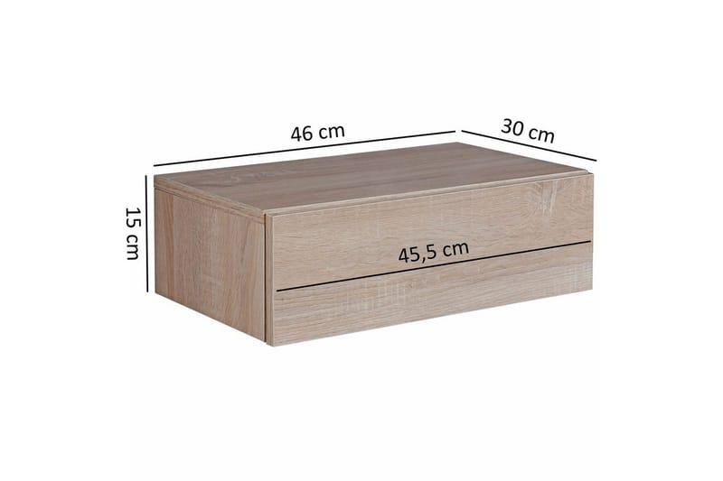 Sängbord Wohnling med låda för väggmontering, svävande utseende Sonoma - Sonoma - Möbler - Sovrum - Sängbord