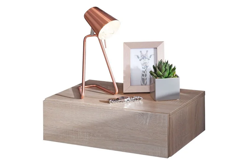 Sängbord Wohnling med låda för väggmontering, sv ävande utseende Sonoma, Sonoma